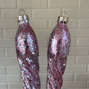 Vintage MCM West Germany by Union-Tec Pink Swirled Glitter Christmas Ornaments